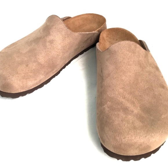 suede slip on clogs